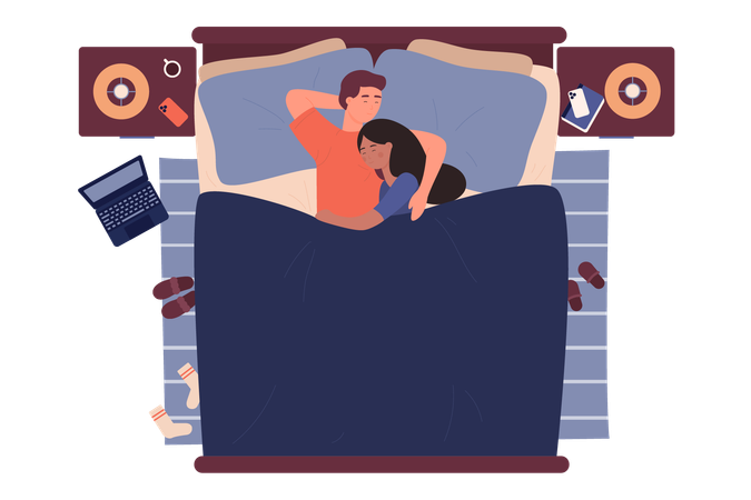 Lovers young people sleeping together  Illustration