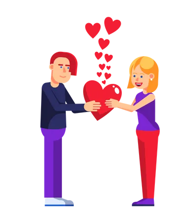 Couples In Love Give Each Other Hearts Men And Women On Valentine Day Vector Cartoon Illustration Illustration