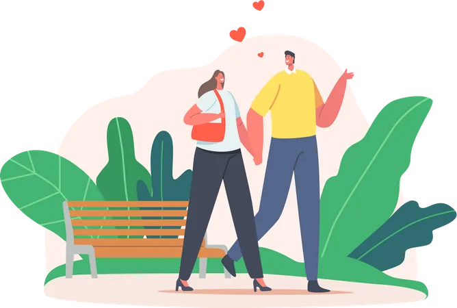 Loving Couple Dating in City Park Illustration