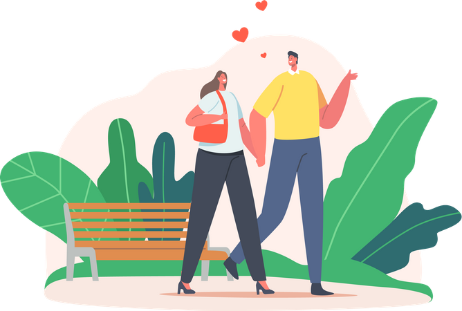 Loving Couple Dating in City Park  Illustration