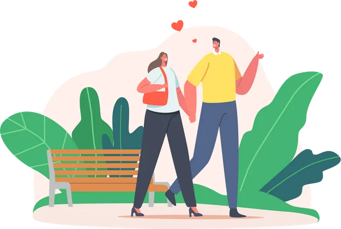 Loving Couple Dating in City Park  Illustration