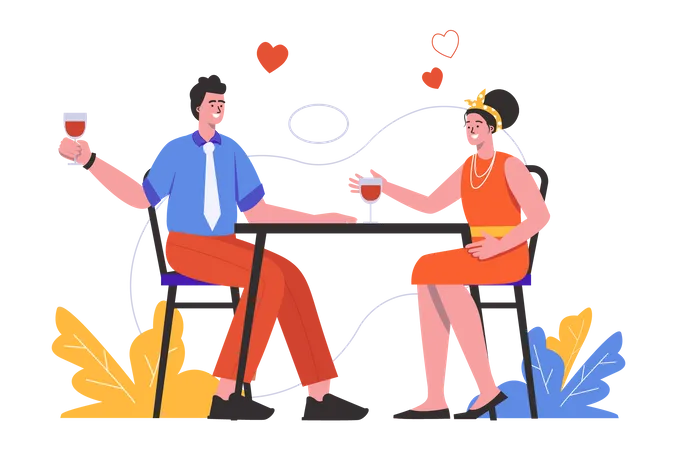 Loving couple having dinner in restaurant  Illustration