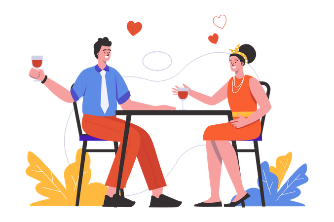 Loving couple having dinner in restaurant  Illustration