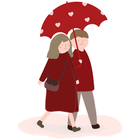 Loving couple holding umbrella and walking with each other Illustration