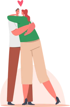 Male And Female Characters Hugging Loving Couple Romantic Relations Man And Woman Embrace Each Other Happy Lovers Dating Love Feelings Romance Emotions Cartoon People Vector Illustration イラスト