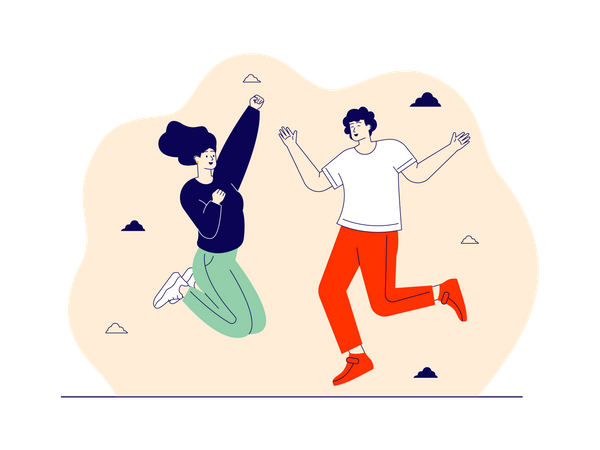 Loving couple jumping in happy mood  Illustration