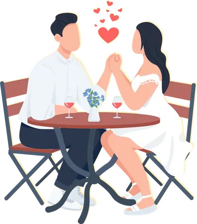 Loving Couple Dining In Open Air Semi Flat Color Vector Characters Sitting Figures Full Body People On White Summer Cafe Simple Cartoon Style Illustration For Web Graphic Design And Animation Illustration