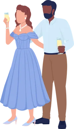Loving Couple Raising Toast Semi Flat Color Vector Characters Standing Figures Full Body People On White Festive Celebration Simple Cartoon Style Illustration For Web Graphic Design And Animation Illustration