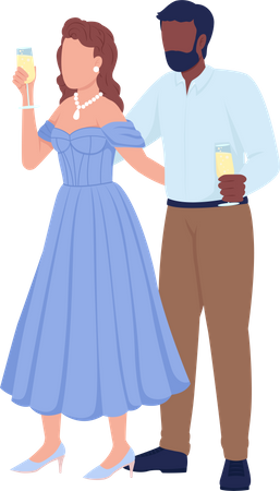 Loving couple raising toast  Illustration