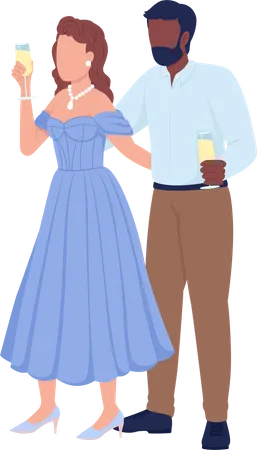 Loving couple raising toast  Illustration