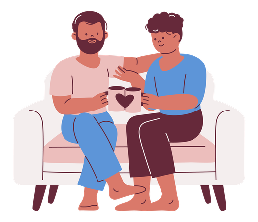 Loving Couple sharing coffee on couch  Illustration