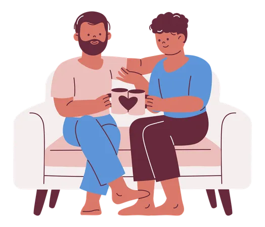 Loving Couple sharing coffee on couch  Illustration