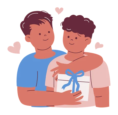 Loving Couple sharing Gift  Illustration