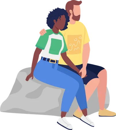 Loving Couple Sitting On Rock On Semi Flat Color Vector Characters Full Body People On White Hugging Each Other Tightly Isolated Modern Cartoon Style Illustration For Graphic Design And Animation Illustration