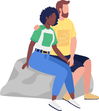 Loving couple sitting on rock  Illustration