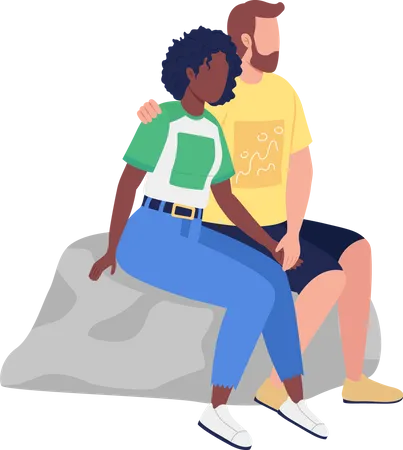 Loving couple sitting on rock  Illustration