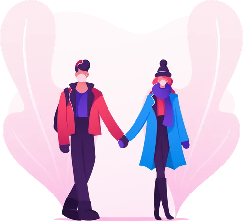 Loving Couple Walking on Road Holding Hands  Illustration