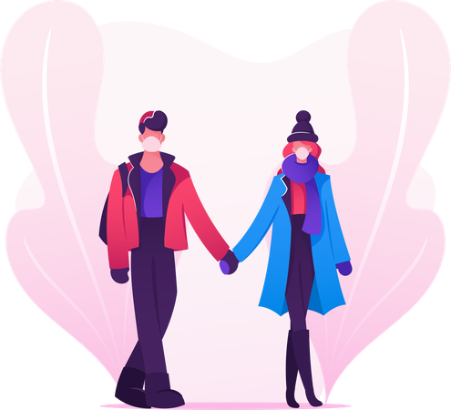 Loving Couple Walking on Road Holding Hands  Illustration