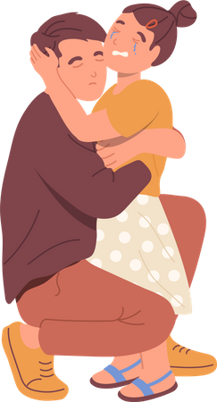 Loving father hugging little crying daughter trying to help and calm  Illustration