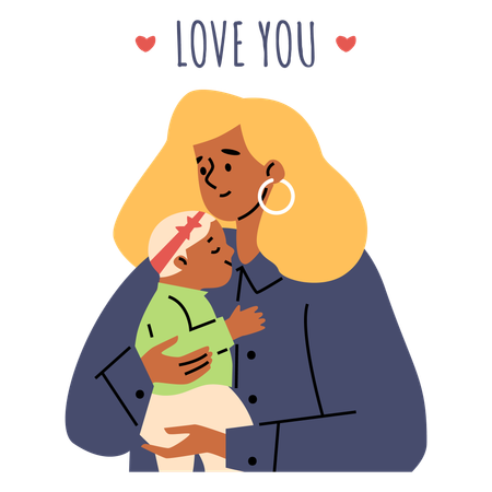 Loving hugs of mother and child  Illustration