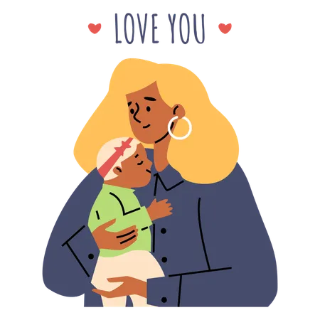 Loving hugs of mother and child  Illustration