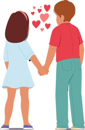 Loving little children standing holding hand in hand view from behind back  Illustration