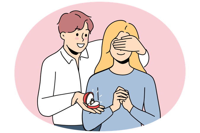 Loving man make marriage proposal with ring  Illustration