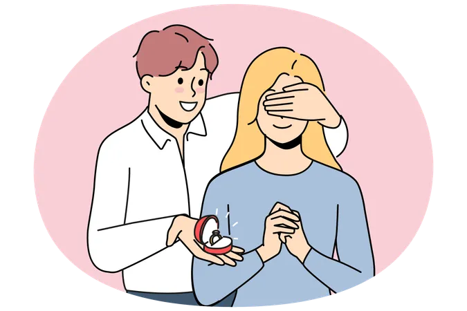 Loving man make marriage proposal with ring  Illustration