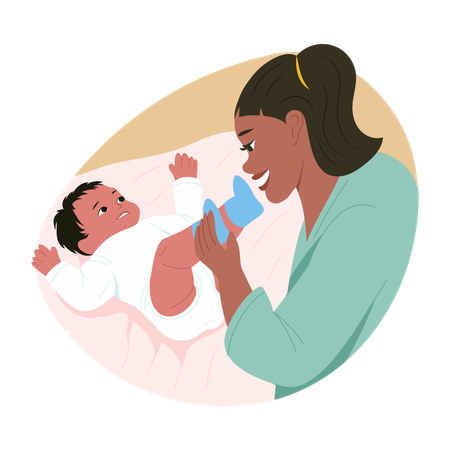 Loving mother takes care of infant  Illustration