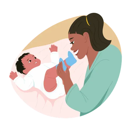Loving mother takes care of infant  Illustration