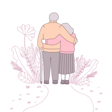 Loving old aged couple  Illustration