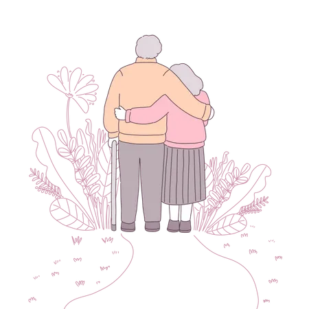 Loving old aged couple  Illustration