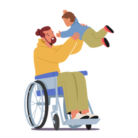 Loving Scene of Disabled Father In Wheelchair Tossing  Illustration