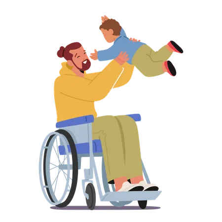 Loving Scene Of Disabled Father In A Wheelchair Tossing Sharing Smiles And Bonding With His Little Child Proving That Obstacles Cant Hinder The Power Of Family Cartoon People Vector Illustration Illustration