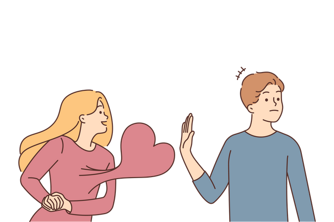 Loving Woman Giving Heart to man Rejecting his Feelings Saying No  Illustration