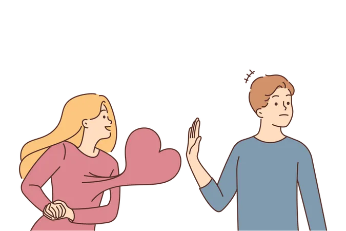 Loving Woman Giving Heart to man Rejecting his Feelings Saying No  Illustration
