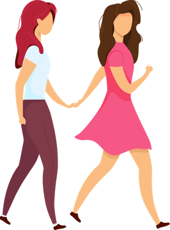 Loving women walking together  Illustration