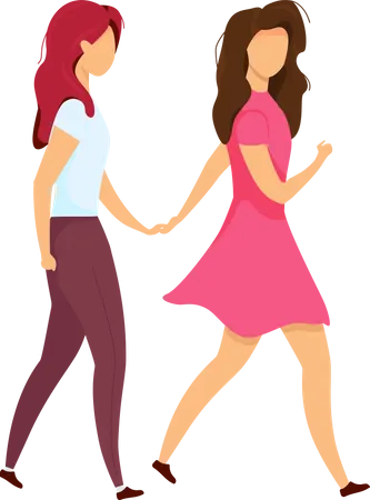 Loving women walking together  Illustration