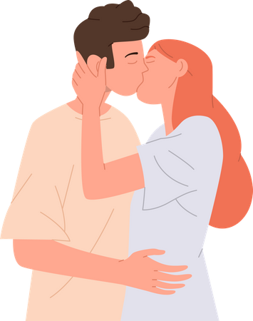 Loving young couple kissing and hugging with passion  イラスト
