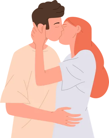 Happy Loving Young Couple Kissing And Hugging With Passion Standing Together Isolated On White Background Vector Illustration Girlfriend And Boyfriend Characters Embracing Feeling Adoration Illustration