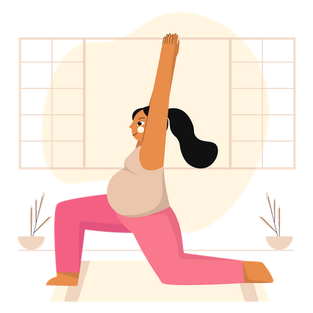 Low lunge pose by pregnant woman Illustration