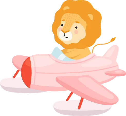 Löwe fliegt im Flugzeug  Illustration