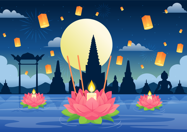 Loy Krathong Festival  Illustration