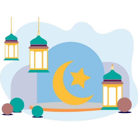 Lua do Ramadã brilhando  Ilustração