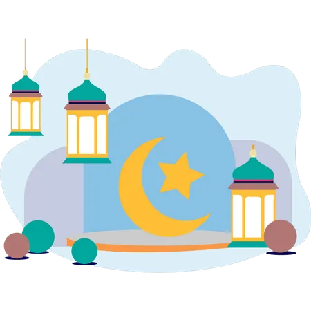 Lua do Ramadã brilhando  Ilustração