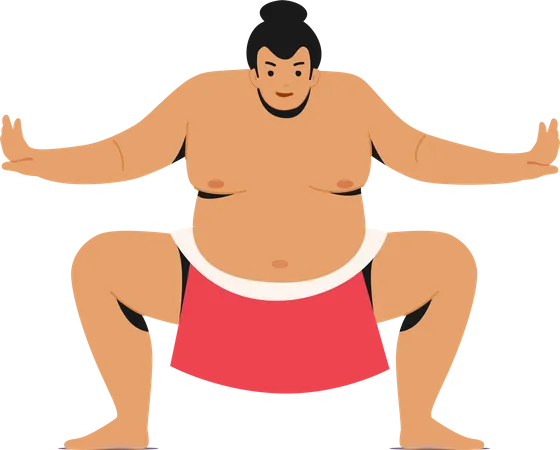 Hombre Luchador De Sumo Que Presenta Artes Marciales Japonesas Tradicionales Personaje Masculino Con Sobrepeso Deportista Japones En Pose De Sentadilla Aislado Sobre Fondo Blanco Ilustracion De Vector De Personas De Dibujos Animados Ilustración