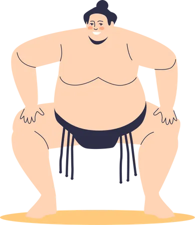 Luchador De Sumo Masculino Listo Para La Competicion Luchador Tradicional Japones Concepto De Artes Marciales Y Deportes Asiaticos Japoneses Ilustracion De Vector Plano De Dibujos Animados Ilustración