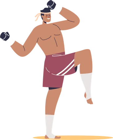 Luchador masculino de Muay Thai listo para la competencia  Ilustración