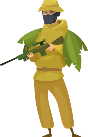 Combatiente militar con traje ghillie  Ilustración