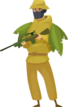 Combatiente militar con traje ghillie  Ilustración